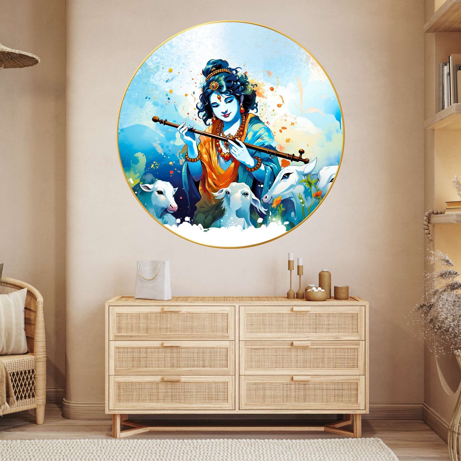 Wall Painting for Wall Decoration with Frame Sparkle Glossy Round Golden Framed Large Painting Office, Living Room, Bedroom, Home Decoration - Image 3