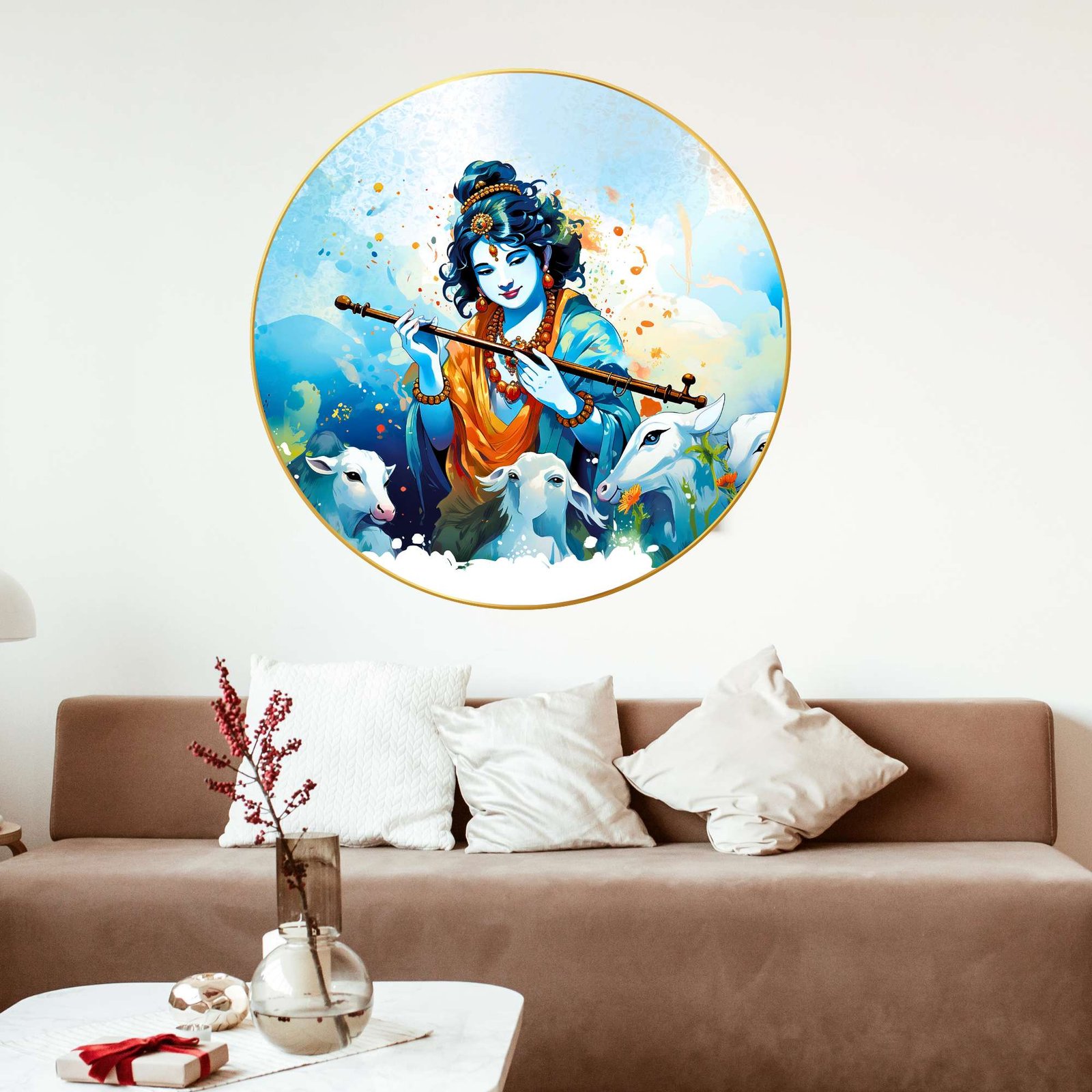 Wall Painting for Wall Decoration with Frame Sparkle Glossy Round Golden Framed Large Painting Office, Living Room, Bedroom, Home Decoration