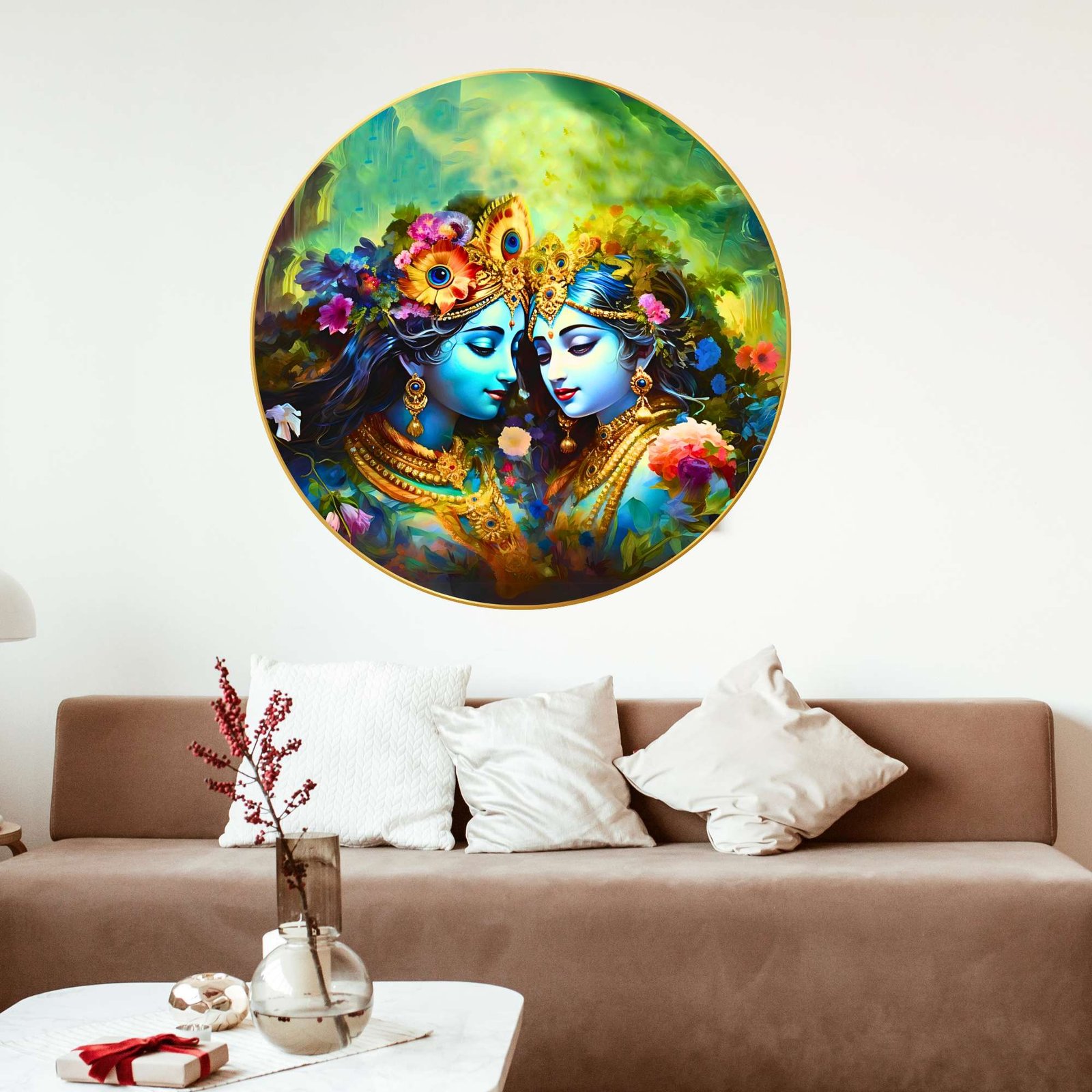 Wall Painting for Wall Decoration with Frame Sparkle Glossy Round Golden Framed Large Painting Office, Living Room, Bedroom, Home Decoration - Image 2